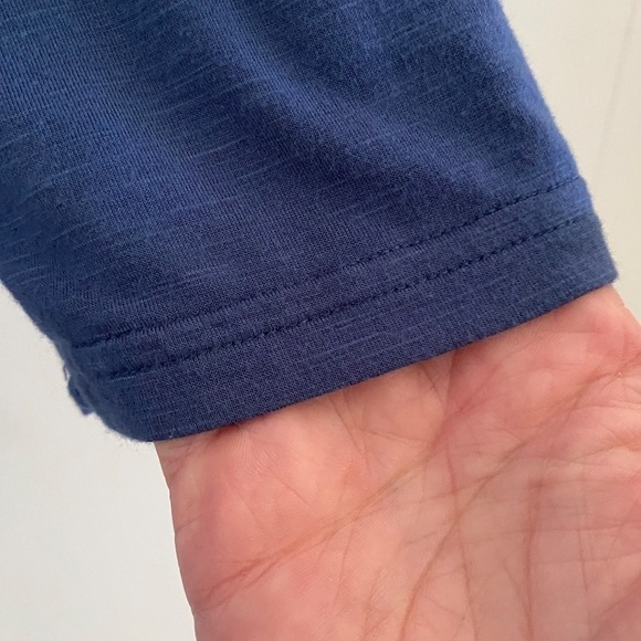 WEEKEND by Suzanne Betro size L blue long sleeve top gathered front - Picture 6 of 9